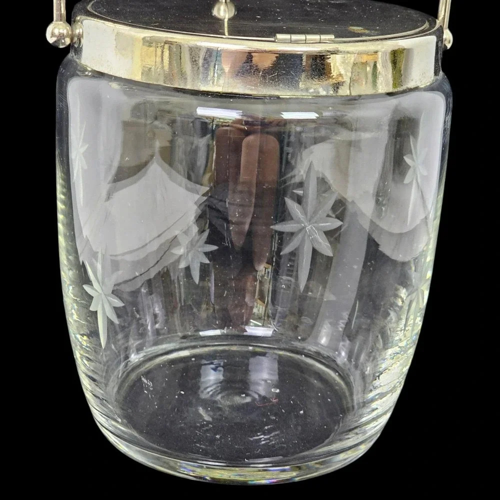 Vintage‎ Glass Atomic Starburst Ice Bucket 8 Point Star Midcentury MCM Barware